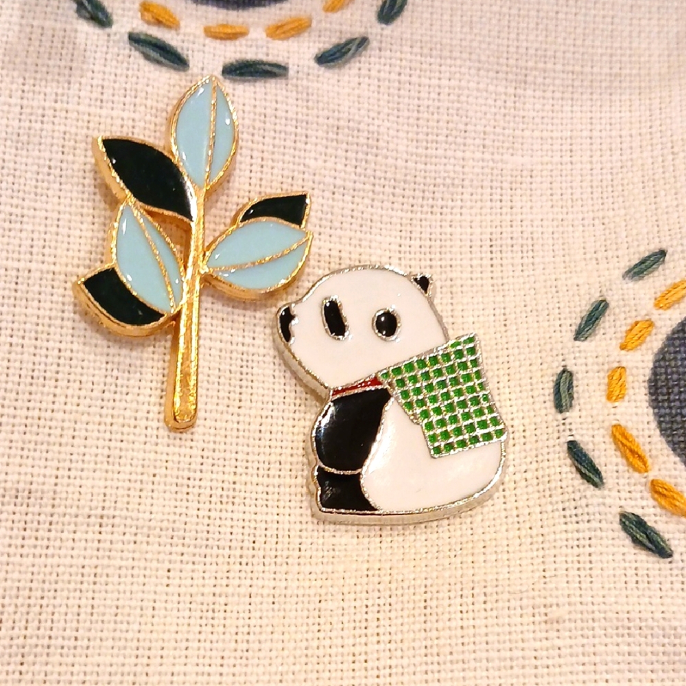 5/$25 NWOT Cute Panda and Leaf Enamel Pins